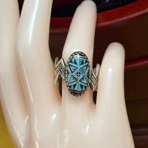 Sterling RMT X Carolyn Pollack Relios Morning Star Genuine Stone Inlay Ring Sz 8